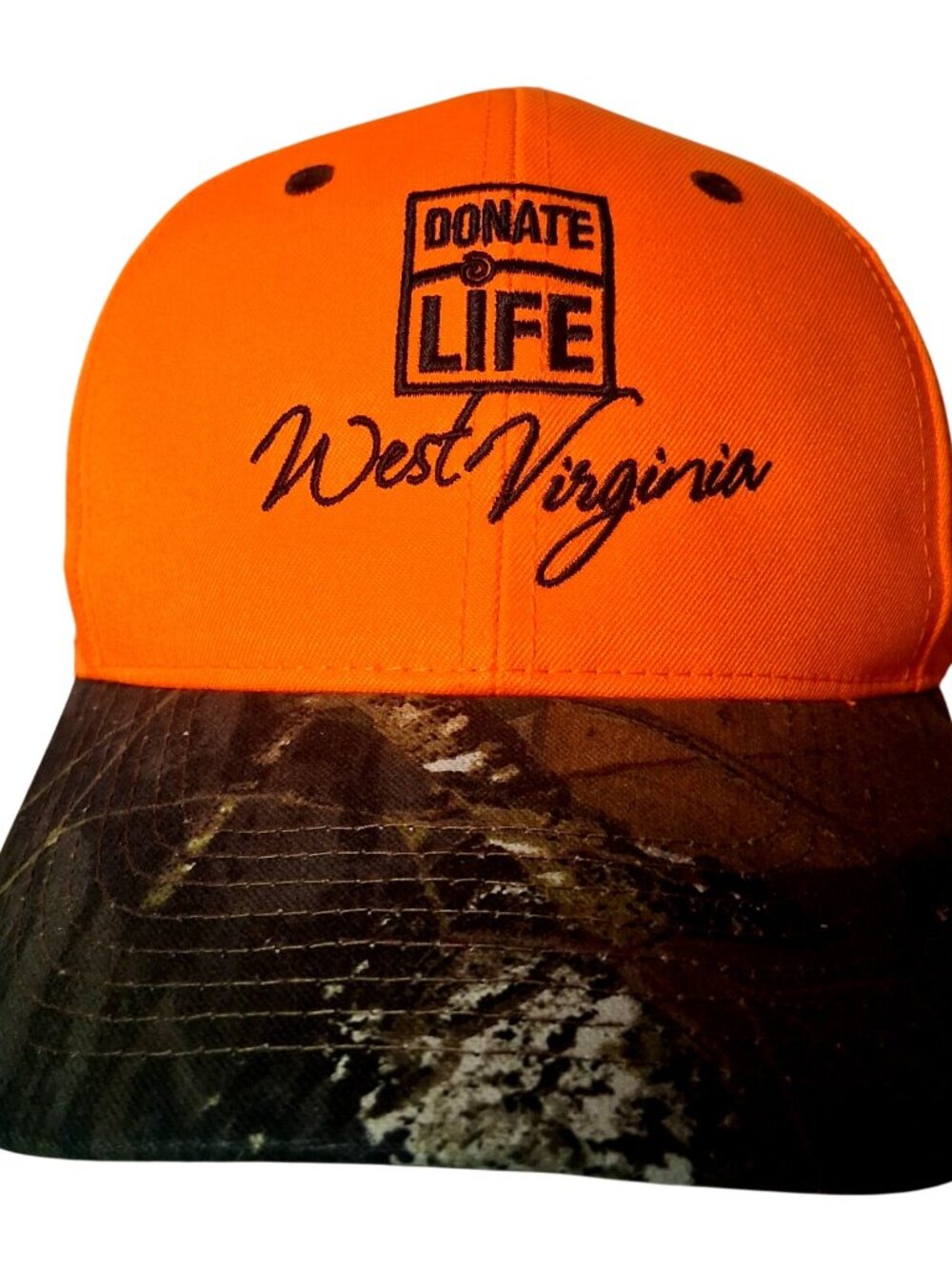 Donate Life West Virginia Cap Hat Blaze Orange Mossy Oak Tree Camo Organ Donor
